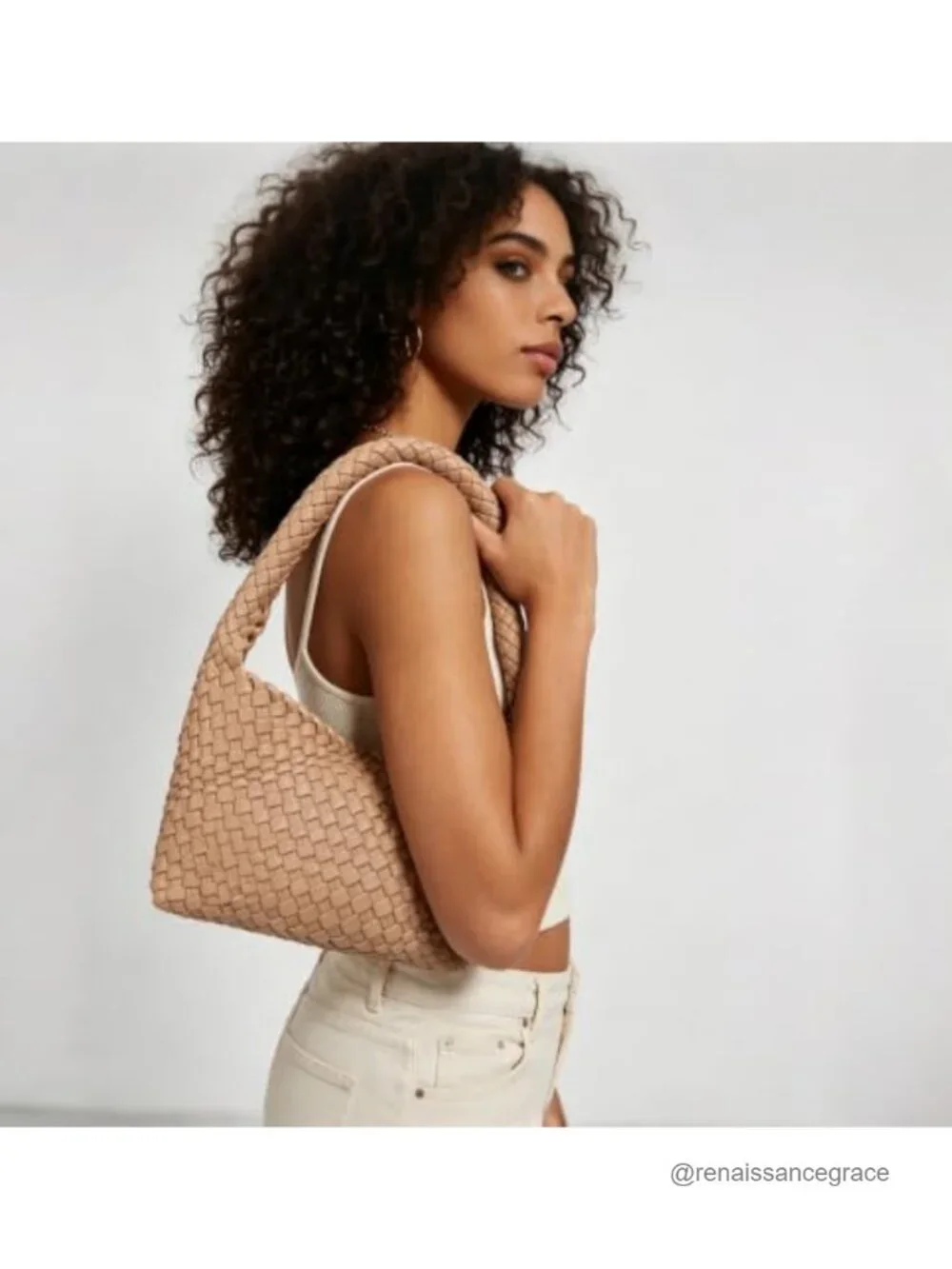 Woven Vegan Leather Mini Hobo Shoulder Bag Tote for Women Travel Beach
